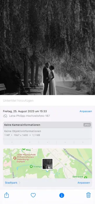 GPS-Standort eines Hochzeitsfotos